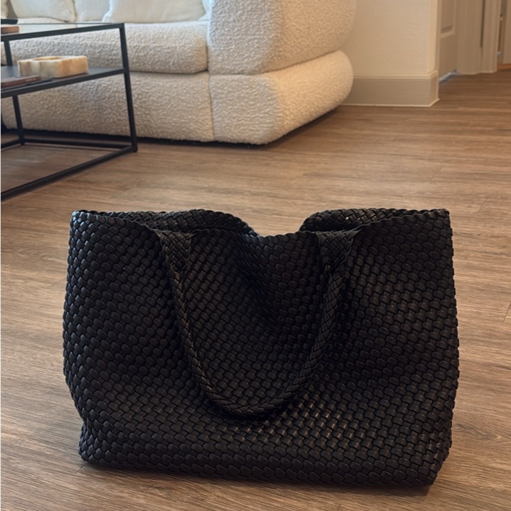 Black Woven Tote Bag Faux Leather “Bottega” Similar